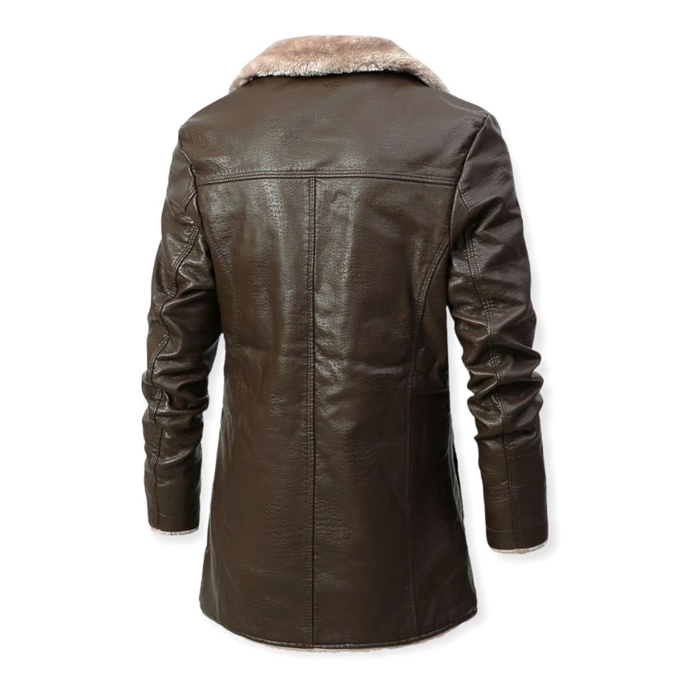 Giorgio Jacket | Lange leren jas met sherpa fleece voering voor mannen