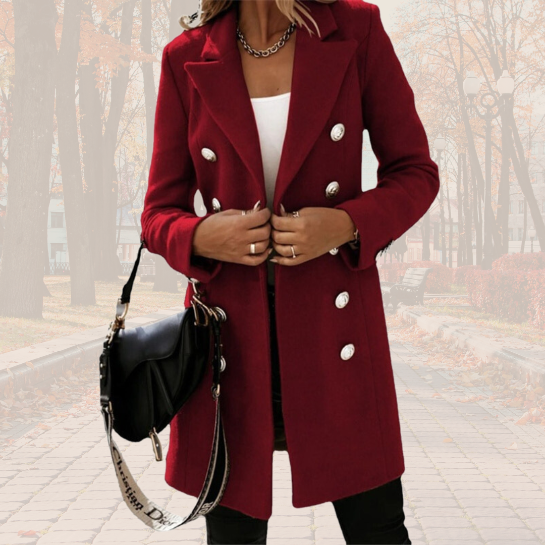 Wollen Luna jas | Elegante lange trenchcoat in wollen look met knopen