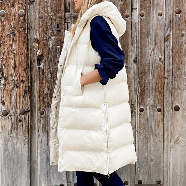 Nikki Bodywarmer | Trendy gewatteerde lange bodywarmer voor dames met capuchon voor de lente