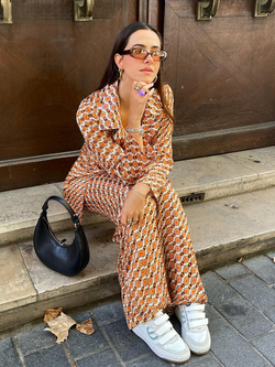 Mila Twinset | Trendy Tweedelige Set met lace up shirt em highwaisted broek