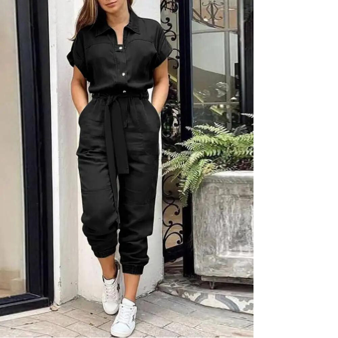 Gabriella Jumpsuit | Stijlvolle trendy cargo dames jumpsuit met korte mouwen voor de zomer