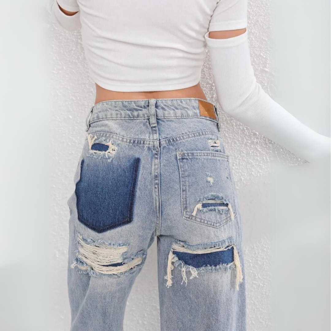 Lina Jeans | Hoge taille damesjeans met stijlvolle scheuren