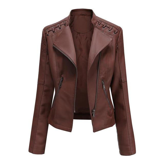 Goose Biker Jacket | Trendy leren-look jas voor vrouwen met schuine rits