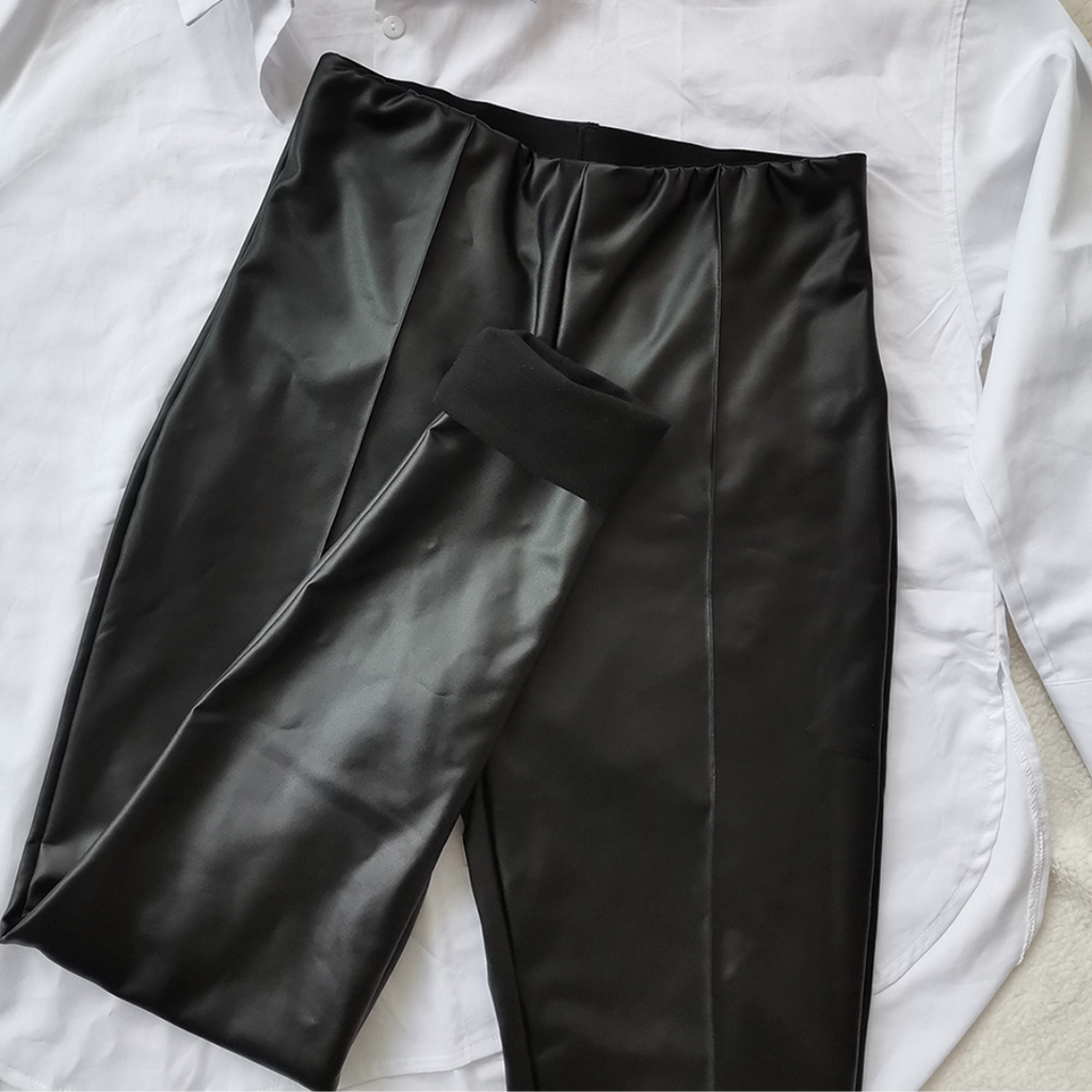 Nela leather legging | Leren stretch legging met fleece voor het najaar