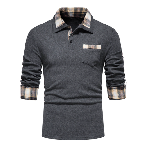 Tommy Polo | Longsleeve polo met patchwork kraag voor heren