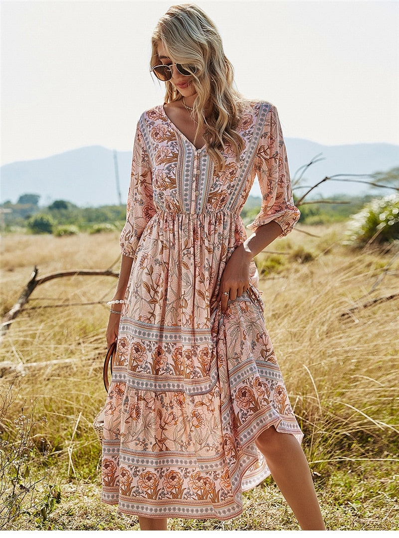 Clara Bohemian Zomerjurk | Ontdek de Schoonheid van Boho-Chic voor Dames