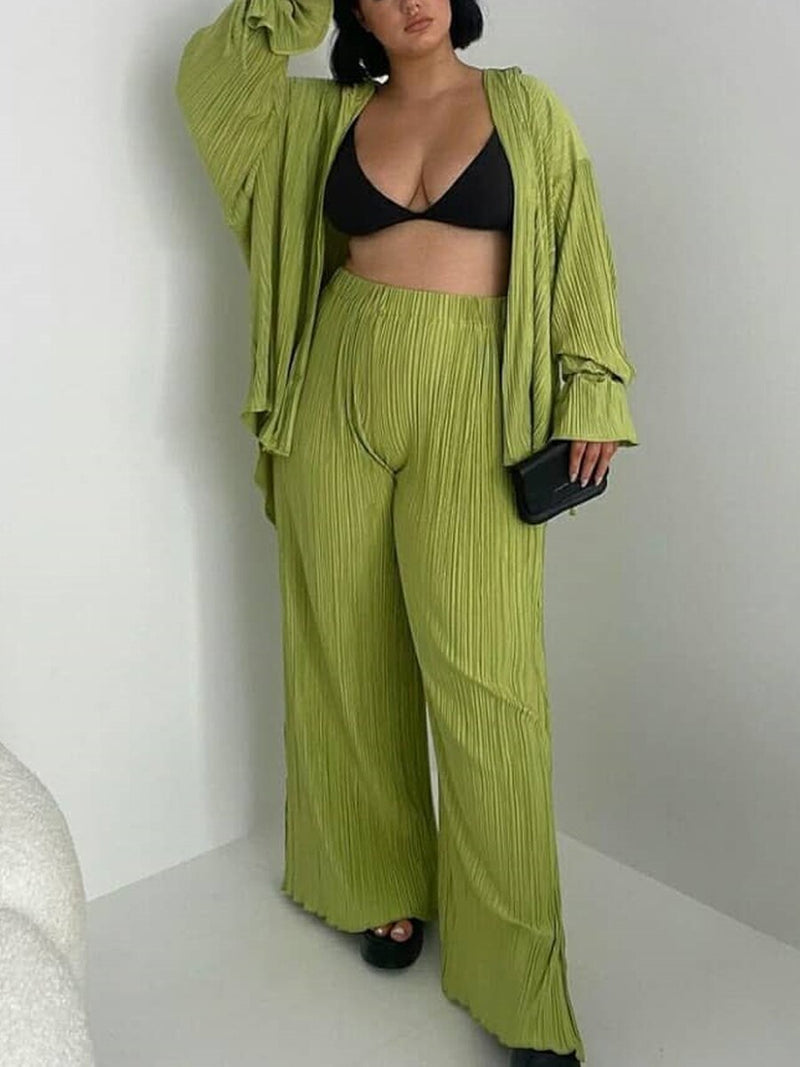 Clara Couture 2-piece set | Luxe satijn-look damesset met shirt en broek