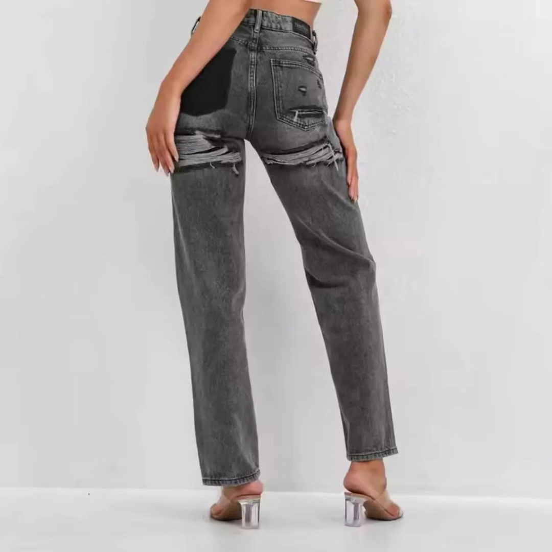 Lina Jeans | Hoge taille damesjeans met stijlvolle scheuren