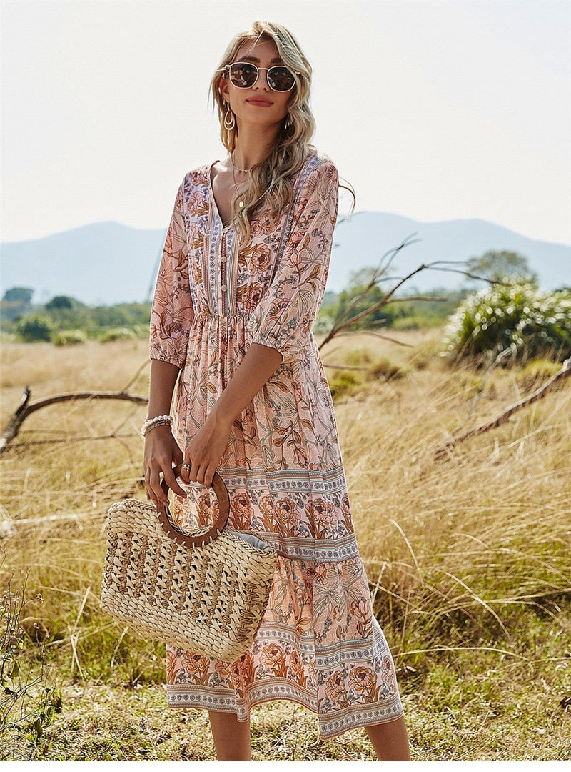 Clara Bohemian Zomerjurk | Ontdek de Schoonheid van Boho-Chic voor Dames