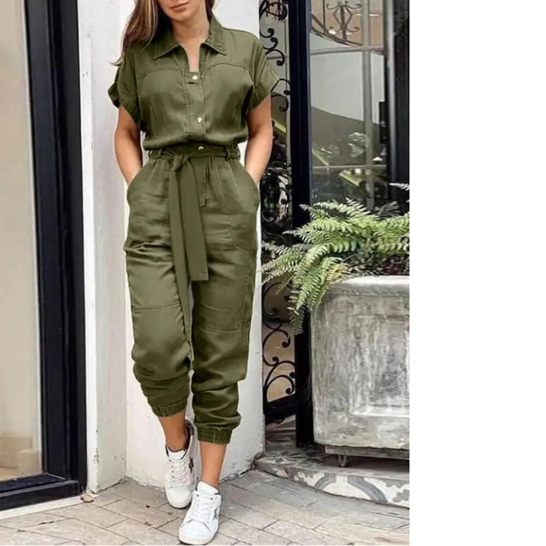 Gabriella Jumpsuit | Stijlvolle trendy cargo dames jumpsuit met korte mouwen voor de zomer