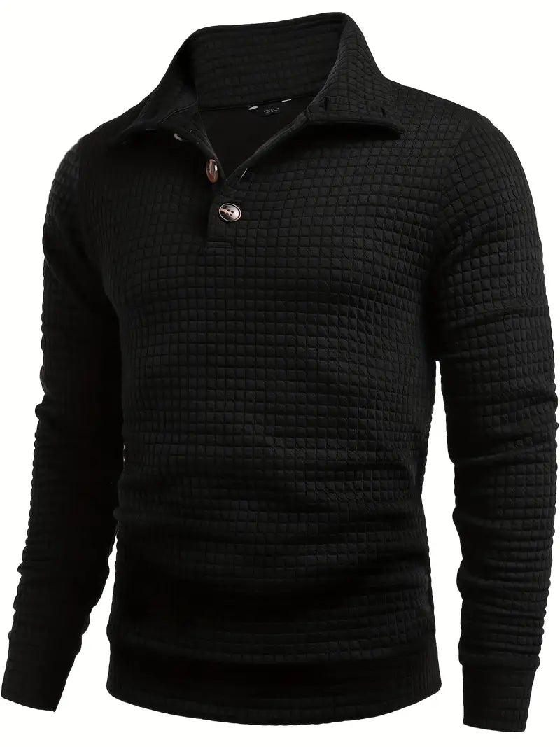 David Sweater | Stijlvolle wafelpatroon trui met hoge kraag en knopen voor mannen