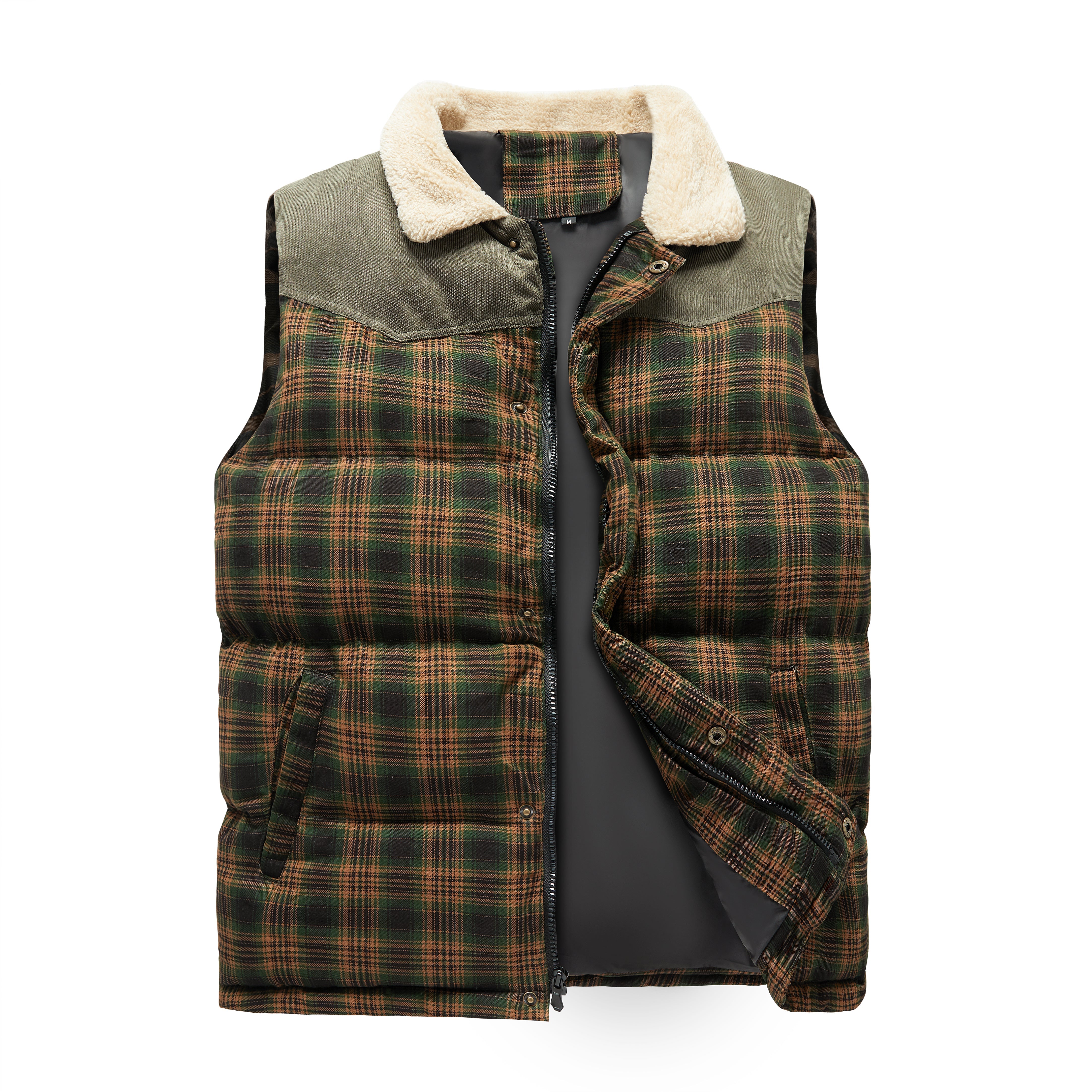 Luca Belloni Bodywamer | Plaid gilet met fleece kraag voor heren