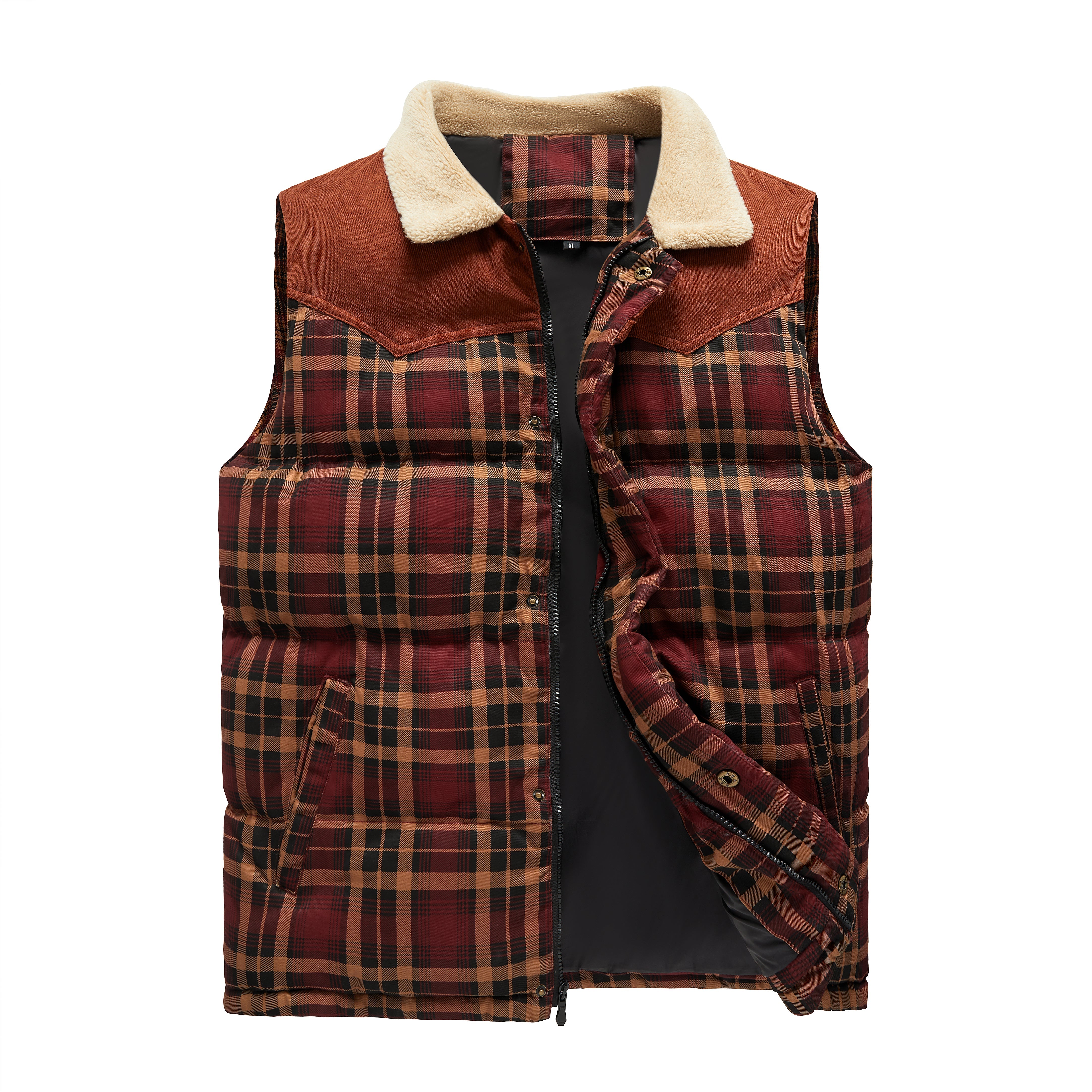 Luca Belloni Bodywamer | Plaid gilet met fleece kraag voor heren