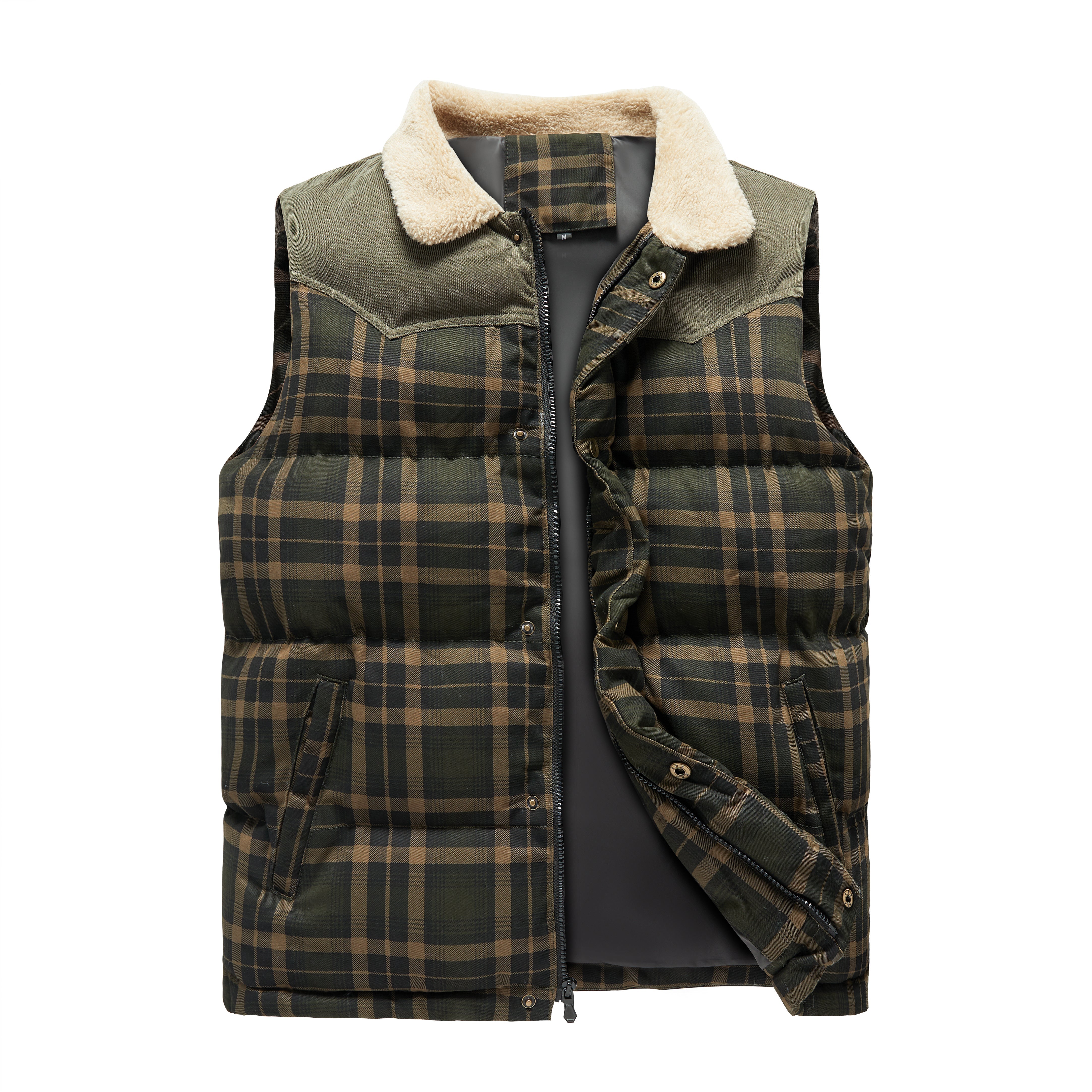 Luca Belloni Bodywamer | Plaid gilet met fleece kraag voor heren