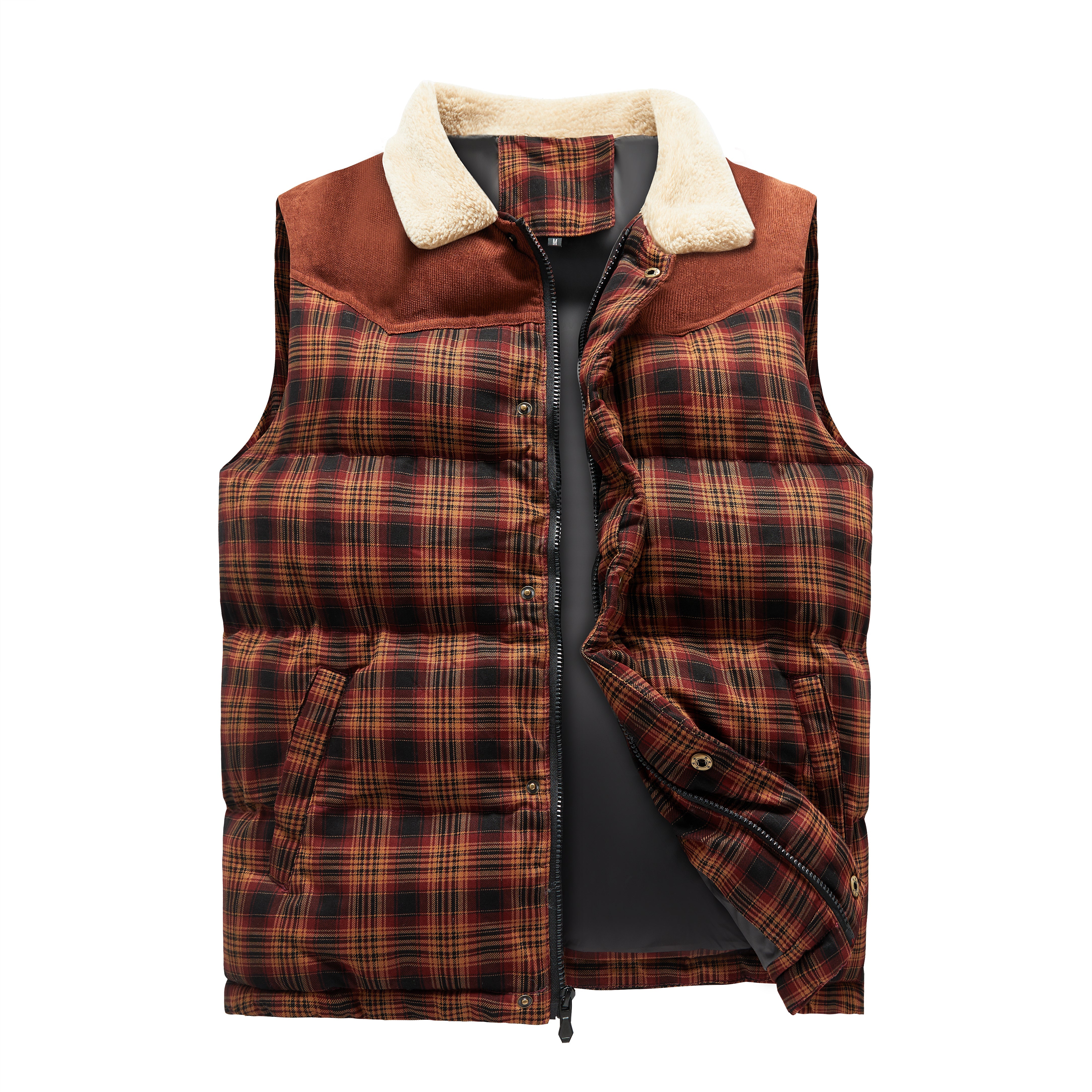 Luca Belloni Bodywamer | Plaid gilet met fleece kraag voor heren