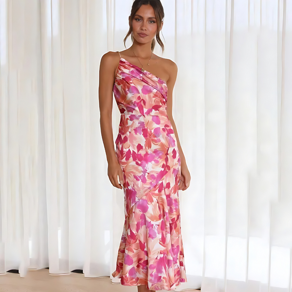 Adriana A-lijn Jurk | One-Shoulder Bloemen Damesjurk