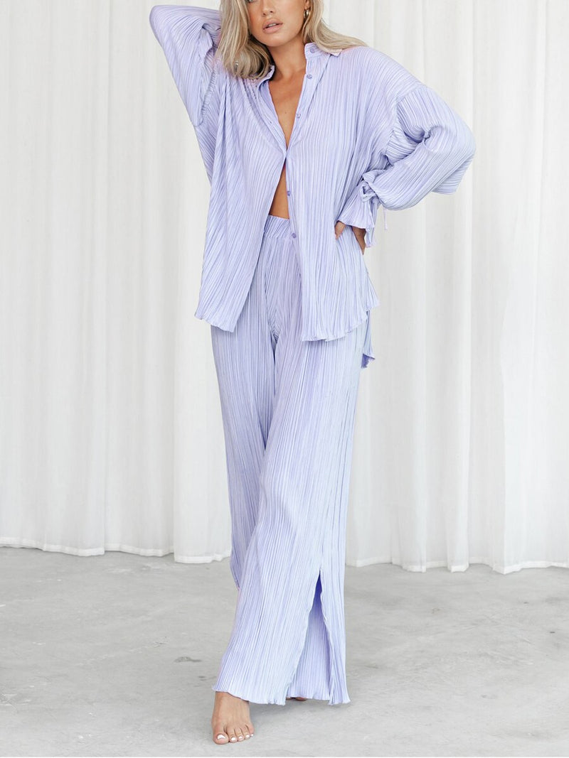 Clara Couture 2-piece set | Luxe satijn-look damesset met shirt en broek