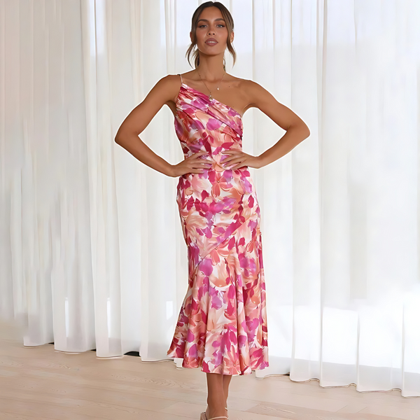 Adriana A-lijn Jurk | One-Shoulder Bloemen Damesjurk