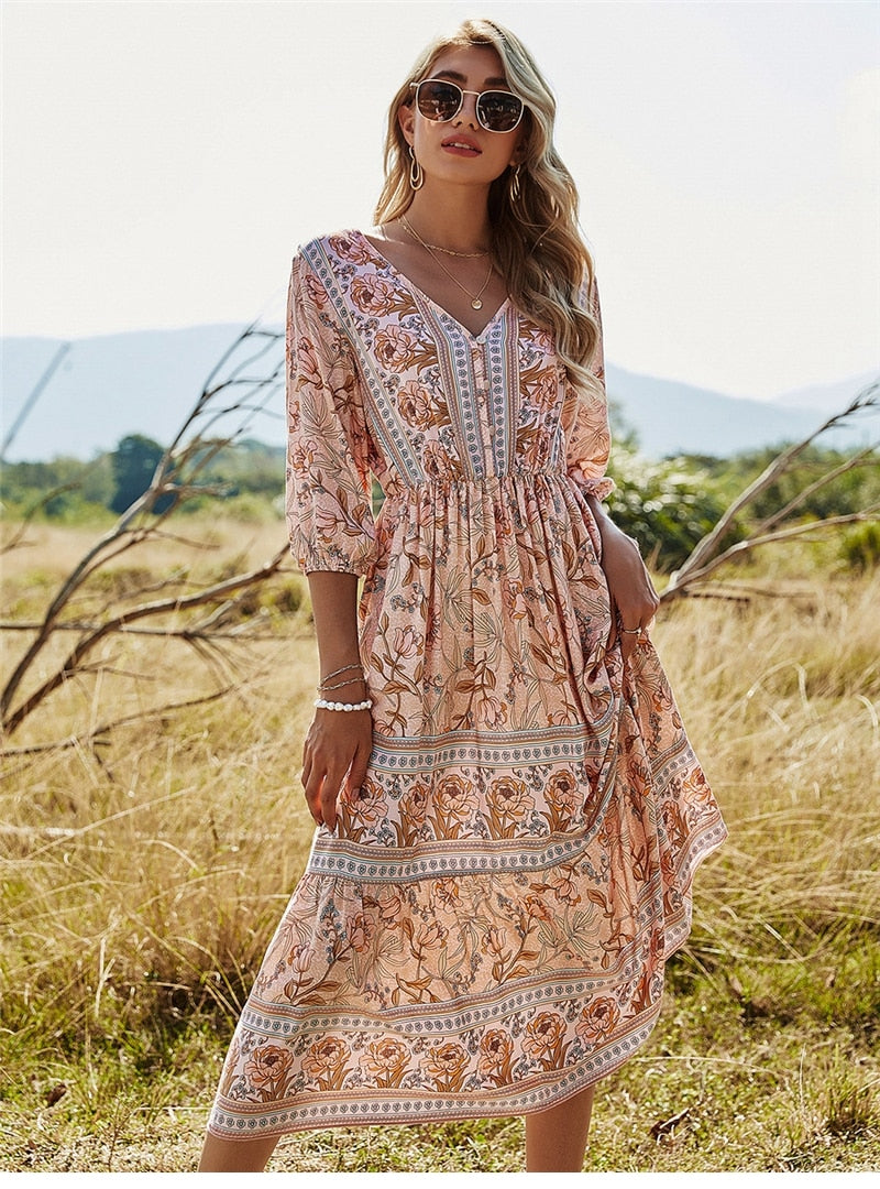 Clara Bohemian Zomerjurk | Ontdek de Schoonheid van Boho-Chic voor Dames