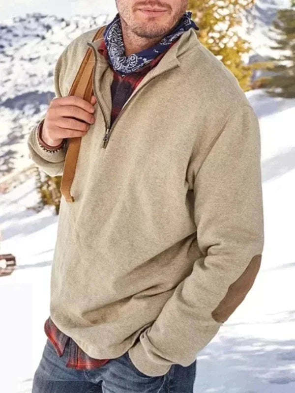 Bergamo Sweater | Warme trui met patches en V-hals ritssluiting voor mannen