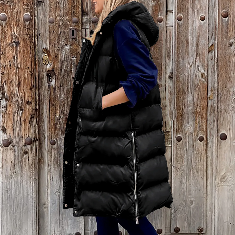 Nikki Bodywarmer | Trendy gewatteerde lange bodywarmer voor dames met capuchon voor de lente