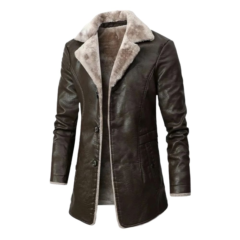 Giorgio Jacket | Lange leren jas met sherpa fleece voering voor mannen