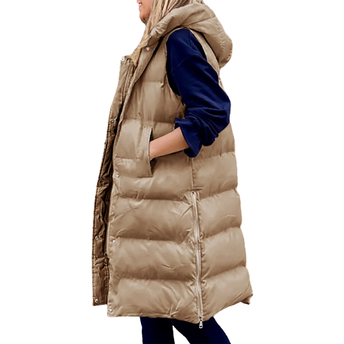 Nikki Bodywarmer | Trendy gewatteerde lange bodywarmer voor dames met capuchon voor de lente