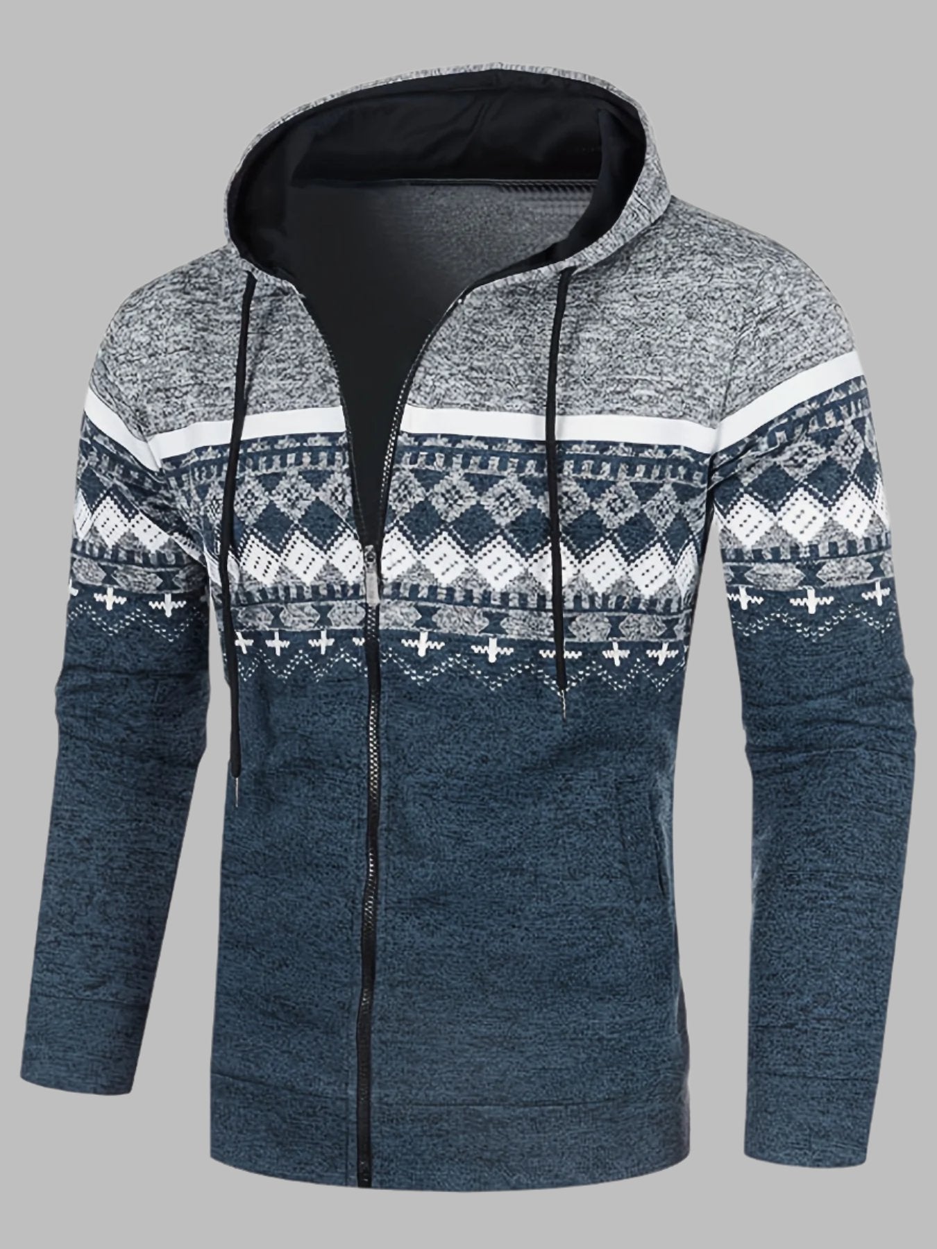 Nordico Norwegian Hoodie | Heren Hoodie met Noors Breipatroon en Rits