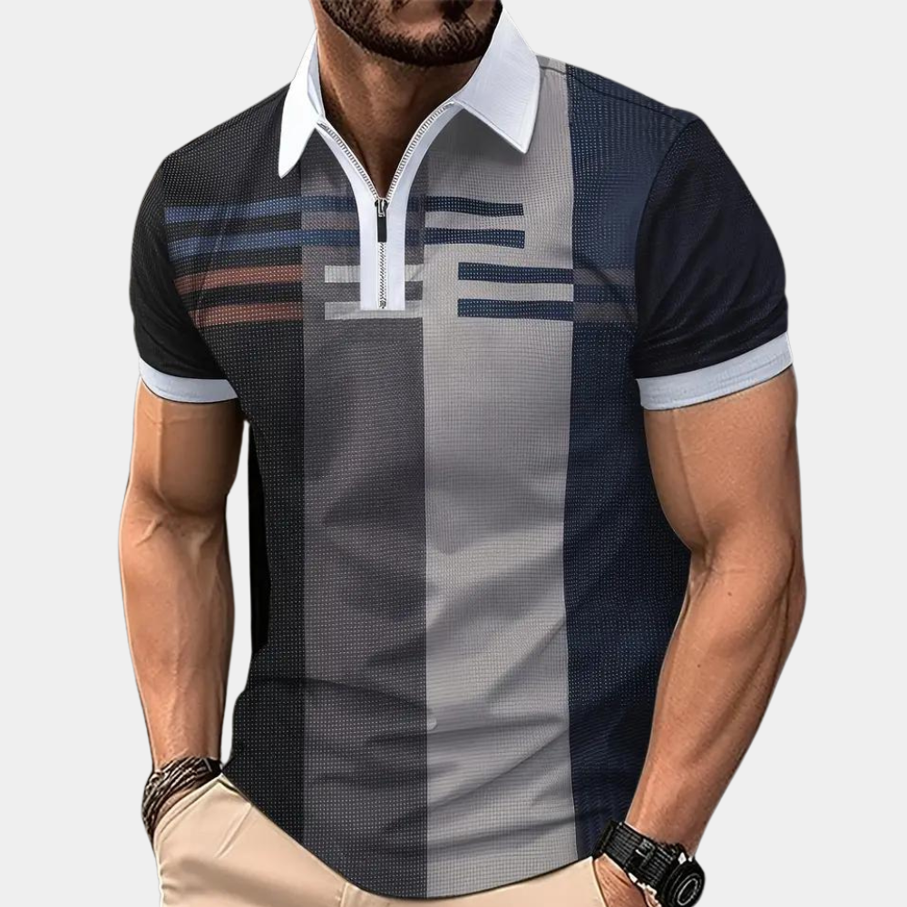 Luca Poloshirt | Stijlvolle zigzag polo met korte mouwen en rits voor heren