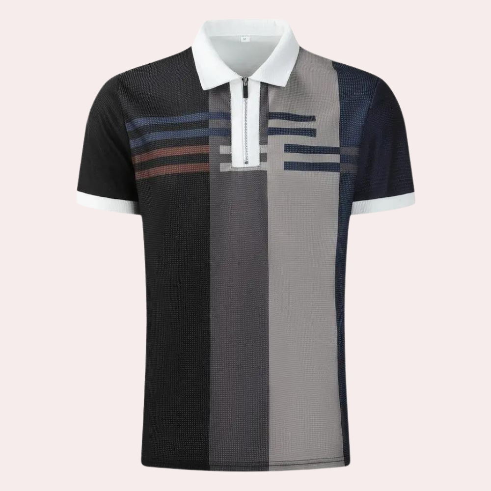 Luca Poloshirt | Stijlvolle zigzag polo met korte mouwen en rits voor heren