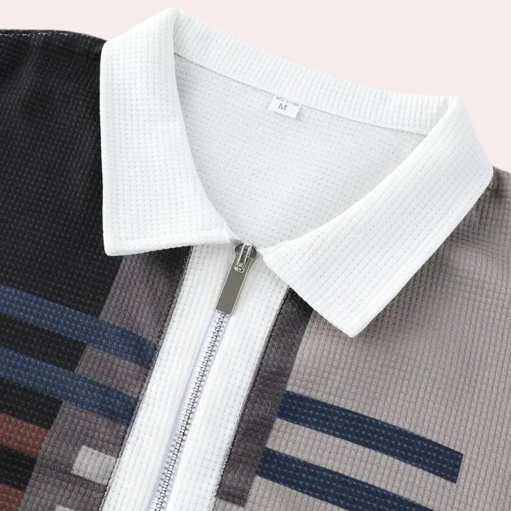 Luca Poloshirt | Stijlvolle zigzag polo met korte mouwen en rits voor heren