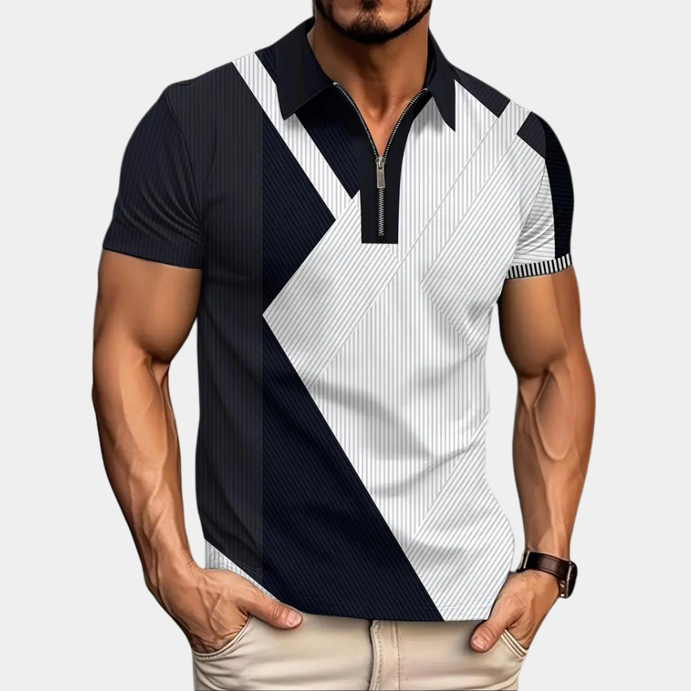 James Poloshirt | Stijlvolle zigzag polo met korte mouwen en rits voor heren