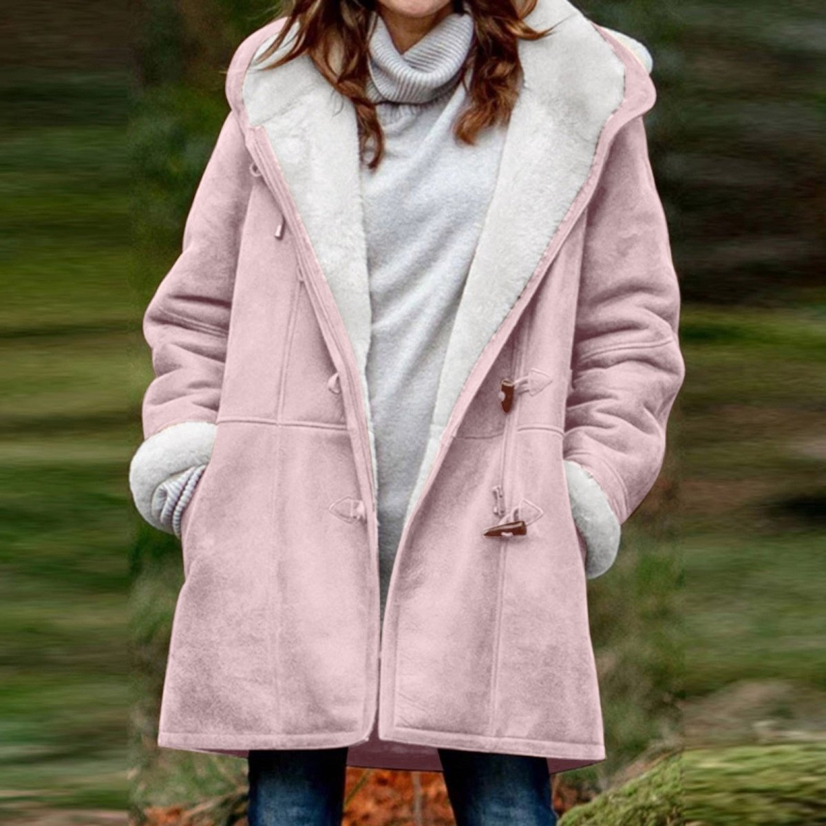 Caudalie Winterjas | Warme lange fleece winterjas met capuchon voor dames