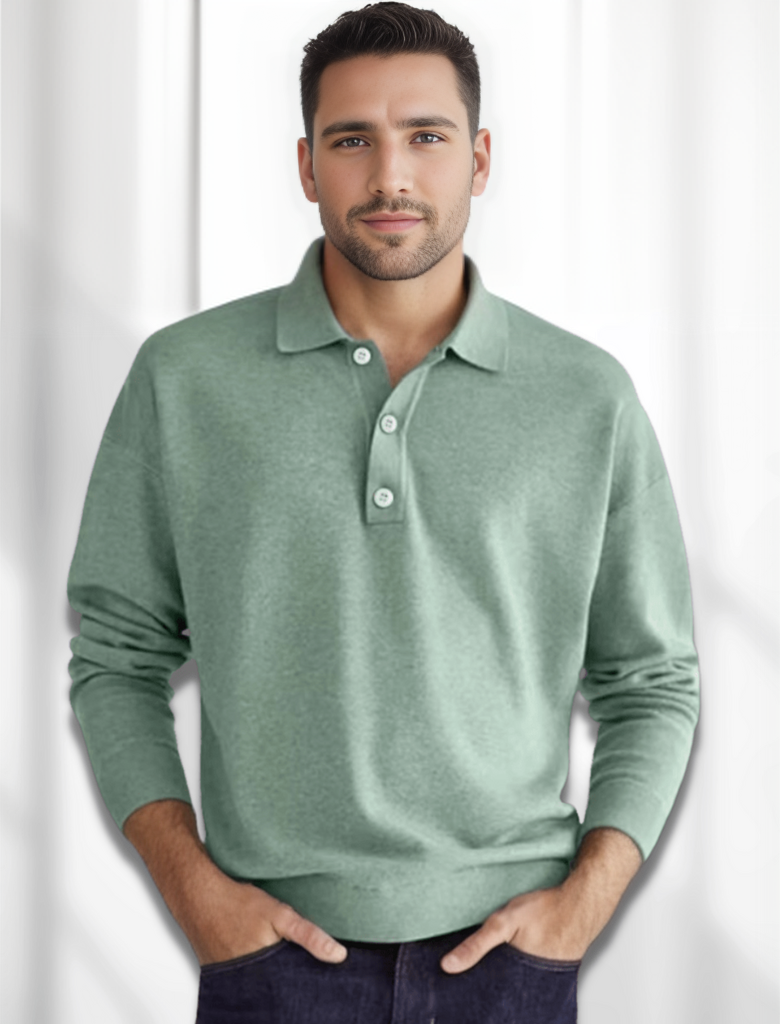 Ganti Polo | Merino-look heren polo met lange mouwen