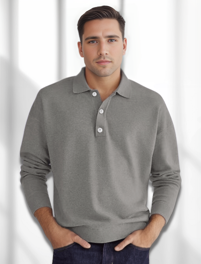 Ganti Polo | Merino-look heren polo met lange mouwen