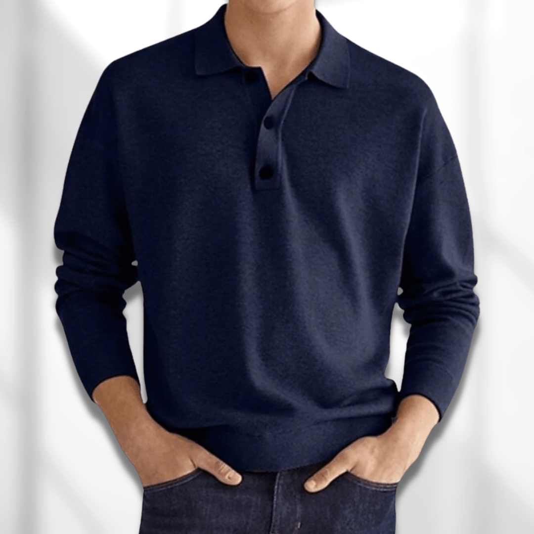 Ganti Polo | Merino-look heren polo met lange mouwen