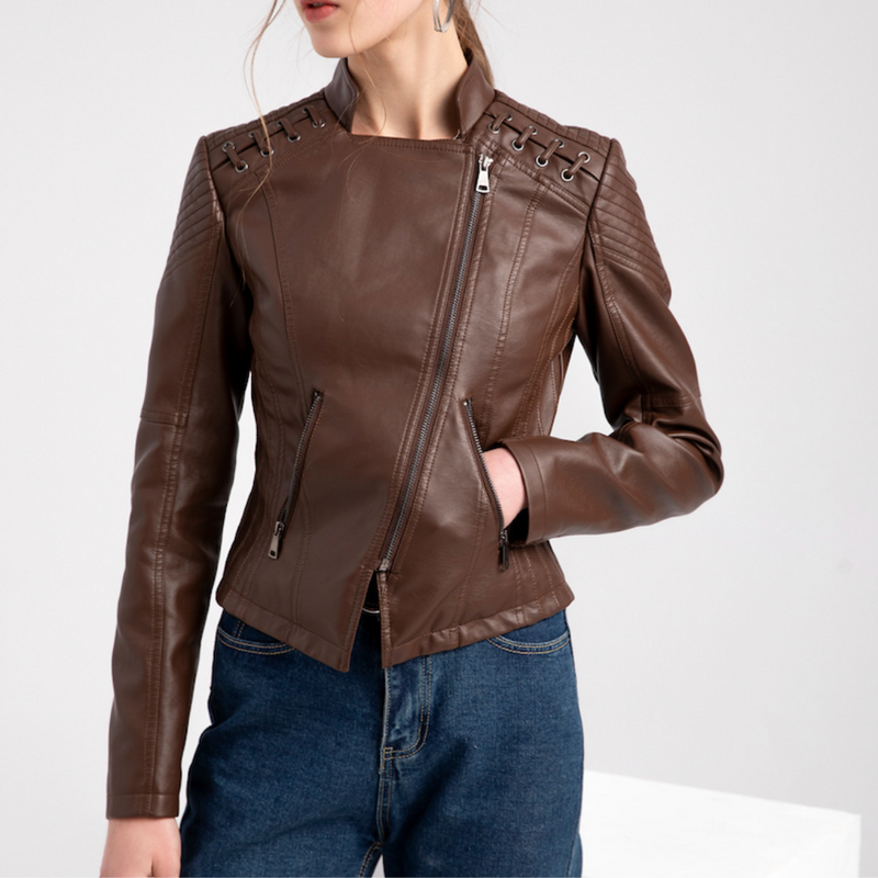 Goose Biker Jacket | Trendy leren-look jas voor vrouwen met schuine rits