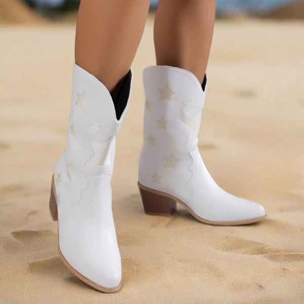 Nadia witte cowboy boots | Trendy half-hoge Western Zomerlaarzen voor dames met hoge hak