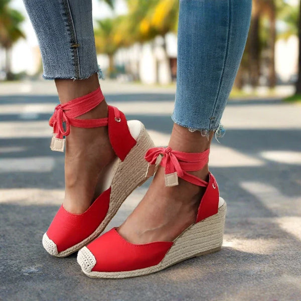 Savajé Espadrilles Plateau | Trendy comfortabele Boho sleehakken dames met linten