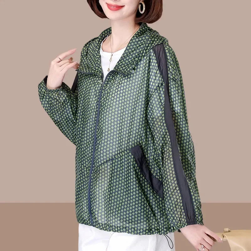 Zaria Groene zomerjas dames | Elegante luchtige oversized tussenseizoen jas dames met capuchon