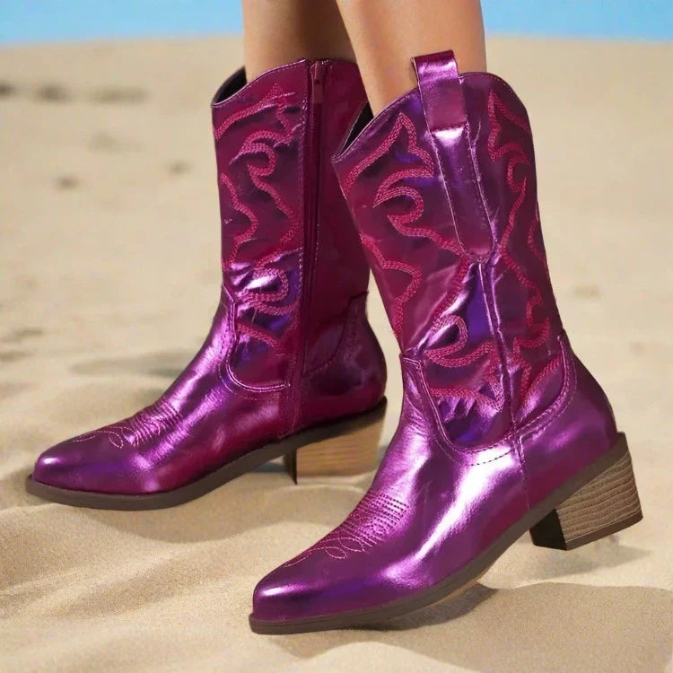 Viala Mid-Calf Cowboy boots | Trendy cowboylaarsjes voor dames, zomerlaarzen met hoge hak