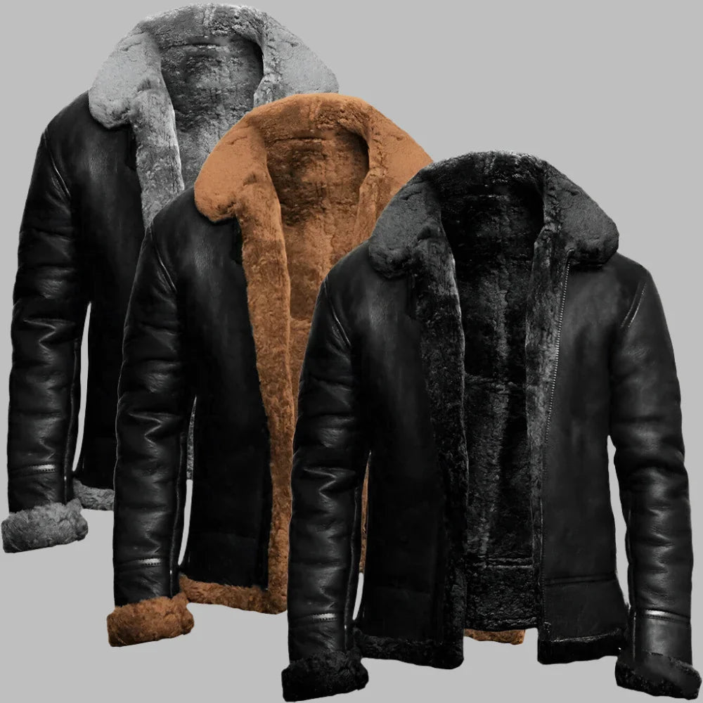 Maximilian Retro Leren Winterjas Heren | Winterjas met Fleece Voering en Kraag