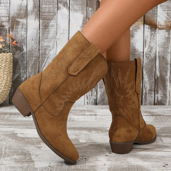 Nadia Cowboy Boots | Trendy Western bruine zomerlaarzen voor dames met hoge hak