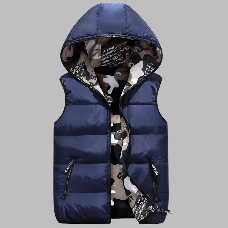 Armour Camo Bodywarmer | Casual gewatteerde bodywarmer met dubbelzijdige camouflageprint en capuchon voor mannen