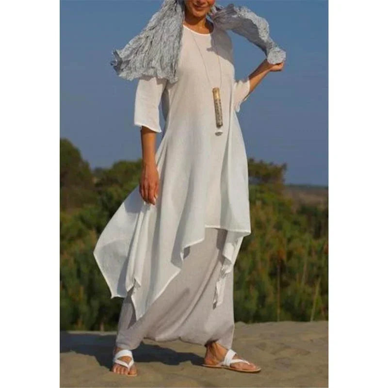 Esme Elegant Tweedelig Set | Zomerse moderne Boho-stijl ensemble met wijde broeken en tuniek