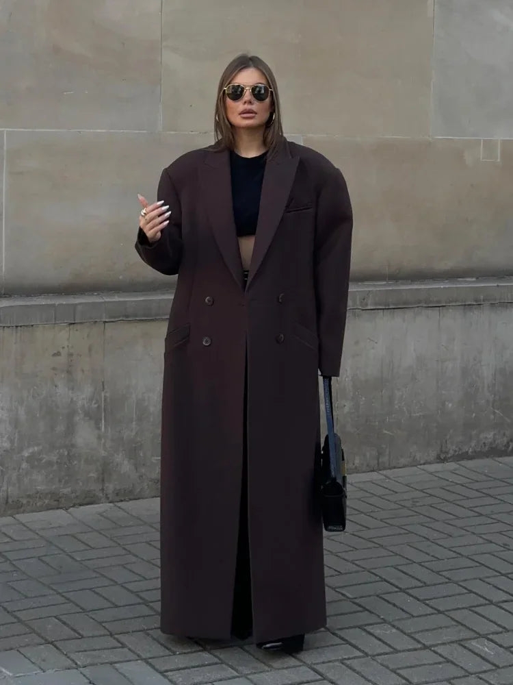 Stijlvolle Lange Bruine Coat