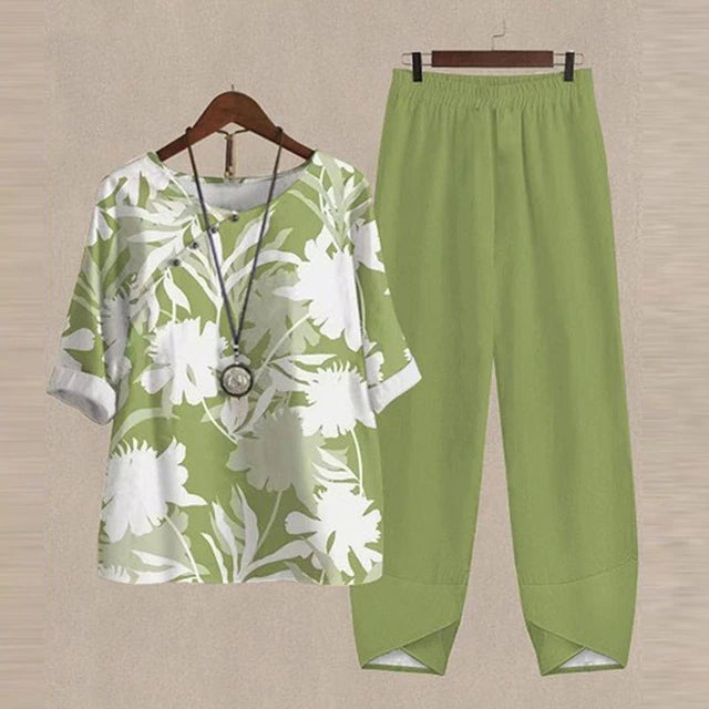 Omodo 2-piece set | Elegante tweedelige damesset met luchtig shirt en broek voor de zomer