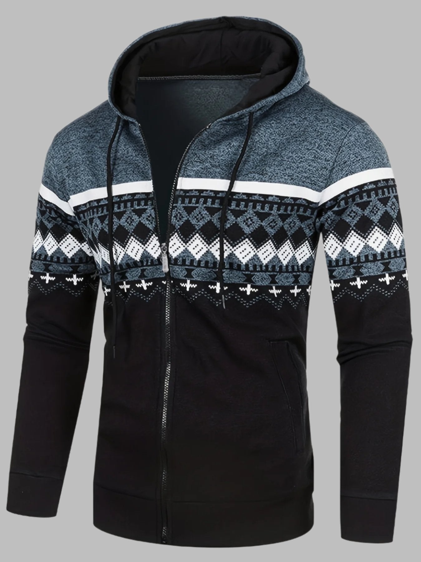 Nordico Norwegian Hoodie | Heren Hoodie met Noors Breipatroon en Rits