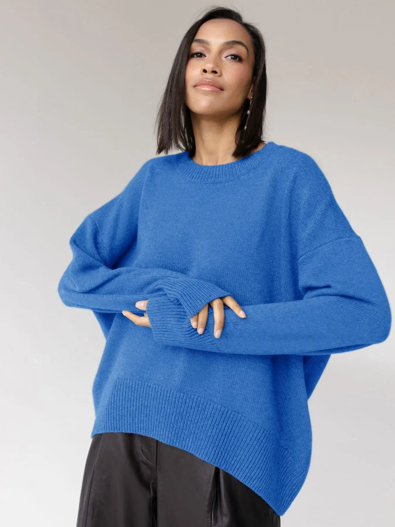 Guceo Sweater | Stijlvolle Effen oversized elegante dames trui met ronde hals