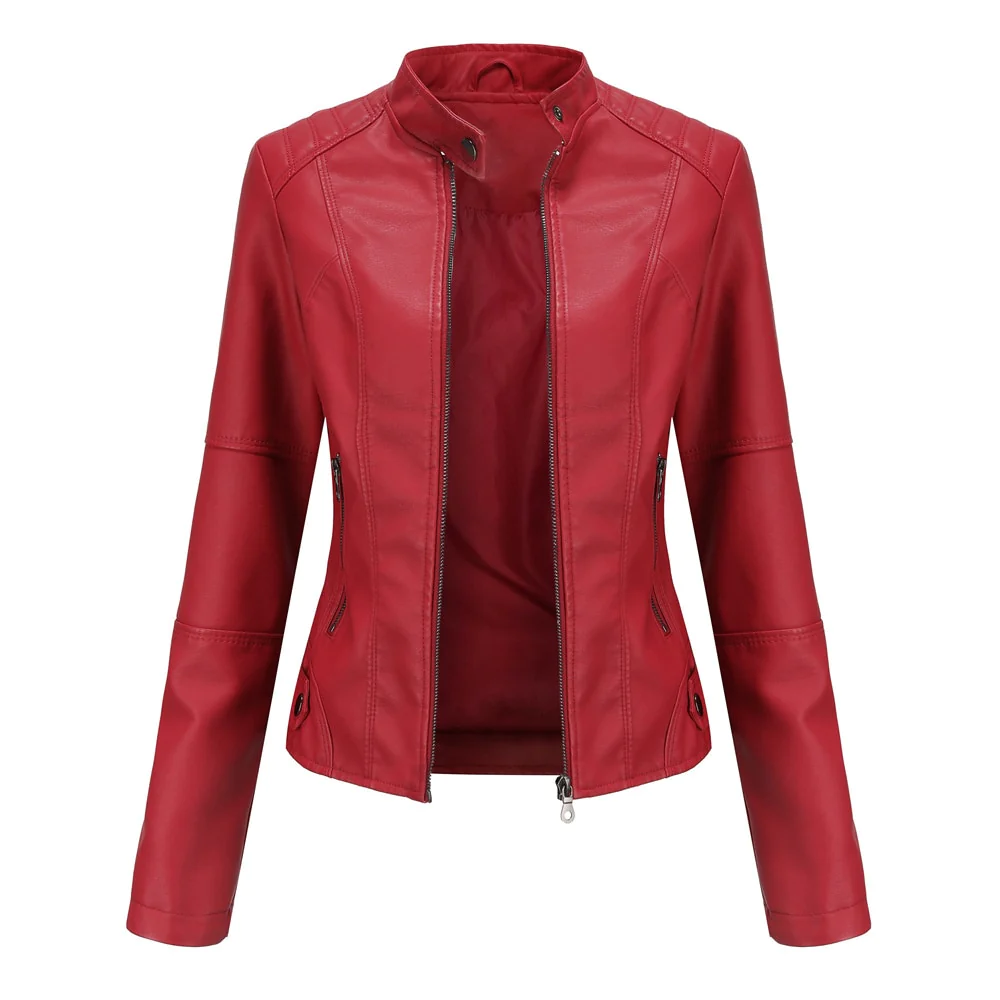 Goose Leren Jas | Korte stijlvolle faux leren bikerjacket voor dames met korte kraag